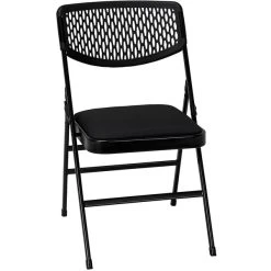Bridgeport Essentials C865BP60BHC4E Black Resin Folding Chair With Fabric Padded Seat And Mesh Back - 4/Pack
