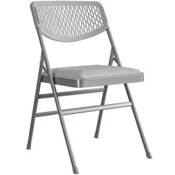 Bridgeport Essentials C865BP60GRY2E Gray Resin Folding Chair With Fabric Padded Seat And Mesh Back - 2/Pack