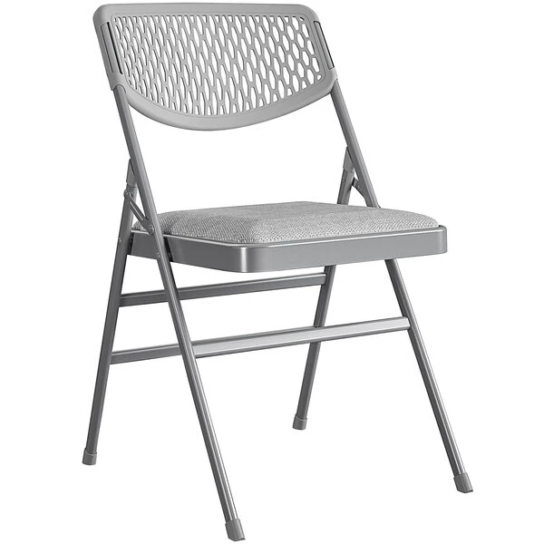 Bridgeport Essentials C865BP60GRY2E Gray Resin Folding Chair With Fabric Padded Seat And Mesh Back - 2/Pack 1 Bridgeport Essentials C865BP60GRY2E Gray Resin Folding Chair With Fabric Padded Seat And Mesh Back - 2/Pack