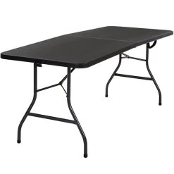 Bridgeport Essentials C678BP14BLK1 30" X 72" Black Resin Fold-in-Half Blow Molded Table With Steel Powder Coated Frame