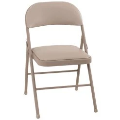 Bridgeport Essentials C993BP14ANT4E Antique Linen Vinyl Padded Folding Chair With Steel Powder Coated Frame - 4/Pack