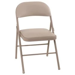 Bridgeport Essentials C993BP14ANT2E Antique Linen Vinyl Padded Folding Chair With Steel Powder Coated Frame - 2/Pack
