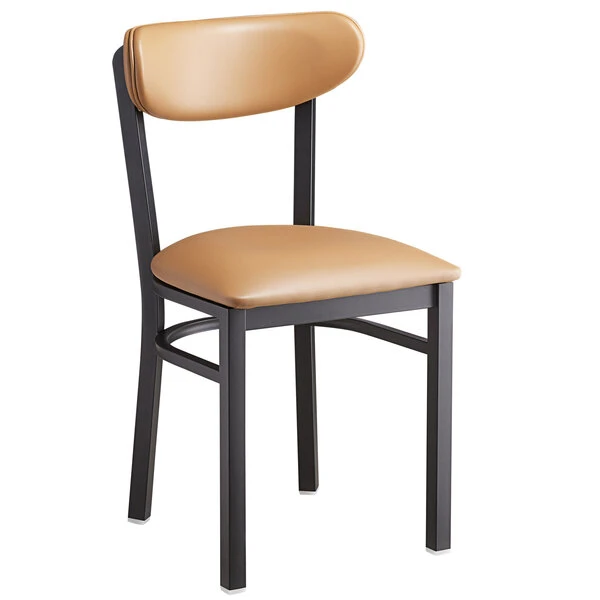LT&S Boomerang Series Lancaster Table & Seating Boomerang Black Finish Chair With 2 1/2" Light Brown Vinyl Padded Seat And Back 2 LT&S Boomerang Series Lancaster Table & Seating Boomerang Black Finish Chair With 2 1/2" Light Brown Vinyl Padded Seat And Back - Image 2