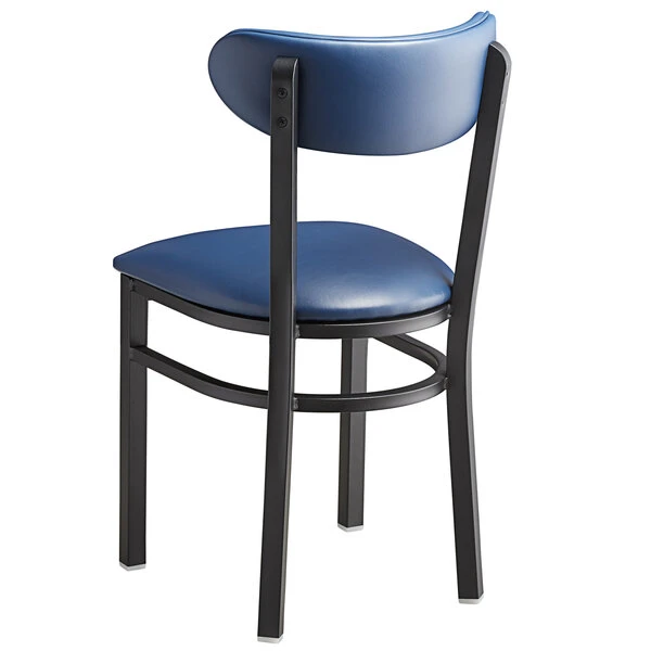 LT&S Boomerang Series Lancaster Table & Seating Boomerang Black Finish Chair With 2 1/2" Navy Vinyl Padded Seat And Back 3 LT&S Boomerang Series Lancaster Table & Seating Boomerang Black Finish Chair With 2 1/2" Navy Vinyl Padded Seat And Back - Image 3