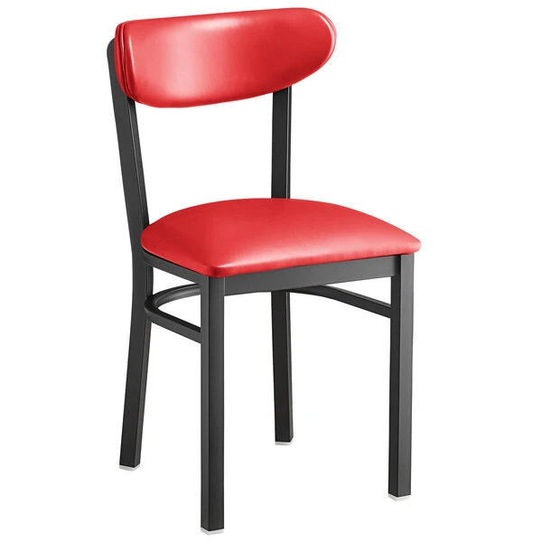 LT&S Boomerang Series Lancaster Table & Seating Boomerang Black Finish Chair With 2 1/2" Red Vinyl Padded Seat And Back 2 LT&S Boomerang Series Lancaster Table & Seating Boomerang Black Finish Chair With 2 1/2" Red Vinyl Padded Seat And Back - Image 2