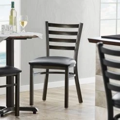 Lancaster Table & Seating Distressed Copper Finish Ladder Back Chair With 2 1/2" Black Vinyl Padded Seat