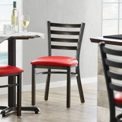 Lancaster Table & Seating Distressed Copper Finish Ladder Back Chair With 2 1/2" Red Vinyl Padded Seat