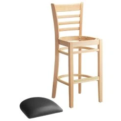 Lancaster Table & Seating Natural Ladder Back Bar Height Chair With Black Padded Seat -Zown Shop 2097716