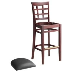 Lancaster Table & Seating Mahogany Window Back Bar Height Chair With Black Padded Seat -Zown Shop 2098153
