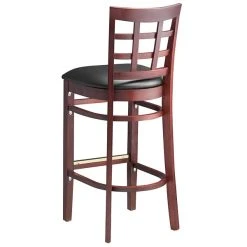 Lancaster Table & Seating Mahogany Window Back Bar Height Chair With Black Padded Seat -Zown Shop 2098155