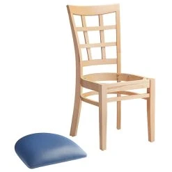 Lancaster Table & Seating Natural Wooden Window Back Chair With 2 1/2" Navy Padded Seat -Zown Shop 2098189