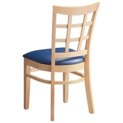 Lancaster Table & Seating Natural Wooden Window Back Chair With 2 1/2" Navy Padded Seat -Zown Shop 2098191