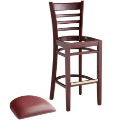 Lancaster Table & Seating Mahogany Ladder Back Bar Height Chair With Burgundy Padded Seat -Zown Shop 2098200
