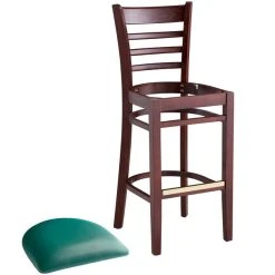 Lancaster Table & Seating Mahogany Ladder Back Bar Height Chair With Green Padded Seat -Zown Shop 2098208