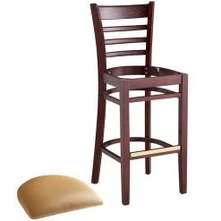 Lancaster Table & Seating Mahogany Ladder Back Bar Height Chair With Light Brown Padded Seat -Zown Shop 2098212