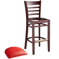 Lancaster Table & Seating Mahogany Ladder Back Bar Height Chair With Red Padded Seat -Zown Shop 2098220
