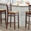 Lancaster Table & Seating Mahogany Ladder Back Bar Height Chair With Light Brown Padded Seat