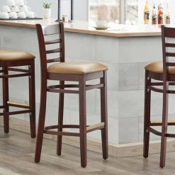 Lancaster Table & Seating Mahogany Ladder Back Bar Height Chair With Light Brown Padded Seat