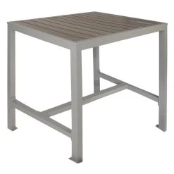BFM Seating Seaside 31" X 48" Soft Gray Metal Bolt-Down Bar Height Table With Gray Synthetic Teak Top