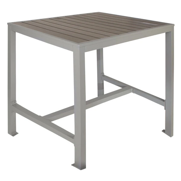 BFM Seating Seaside 31" X 48" Soft Gray Metal Bolt-Down Bar Height Table With Gray Synthetic Teak Top 1 BFM Seating Seaside 31" X 48" Soft Gray Metal Bolt-Down Bar Height Table With Gray Synthetic Teak Top