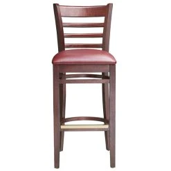 Lancaster Table & Seating Mahogany Ladder Back Bar Height Chair With Burgundy Padded Seat -Zown Shop 2100319