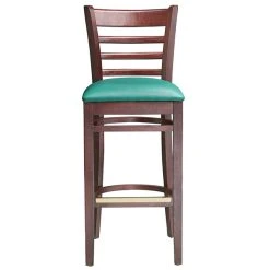 Lancaster Table & Seating Mahogany Ladder Back Bar Height Chair With Green Padded Seat -Zown Shop 2100337