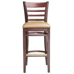 Lancaster Table & Seating Mahogany Ladder Back Bar Height Chair With Light Brown Padded Seat -Zown Shop 2100347