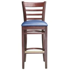 Lancaster Table & Seating Mahogany Ladder Back Bar Height Chair With Navy Padded Seat -Zown Shop 2100356