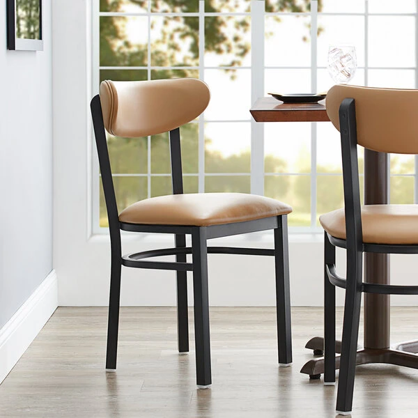 LT&S Boomerang Series Lancaster Table & Seating Boomerang Black Finish Chair With 2 1/2" Light Brown Vinyl Padded Seat And Back 1 LT&S Boomerang Series Lancaster Table & Seating Boomerang Black Finish Chair With 2 1/2" Light Brown Vinyl Padded Seat And Back