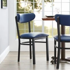 LT&S Boomerang Series Lancaster Table & Seating Boomerang Black Finish Chair With 2 1/2" Navy Vinyl Padded Seat And Back