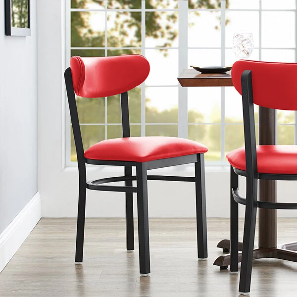 LT&S Boomerang Series Lancaster Table & Seating Boomerang Black Finish Chair With 2 1/2" Red Vinyl Padded Seat And Back 1 LT&S Boomerang Series Lancaster Table & Seating Boomerang Black Finish Chair With 2 1/2" Red Vinyl Padded Seat And Back