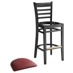 Lancaster Table & Seating Black Ladder Back Bar Height Chair With Burgundy Padded Seat 8 Lancaster Table & Seating Black Ladder Back Bar Height Chair With Burgundy Padded Seat -Zown Shop 2105155