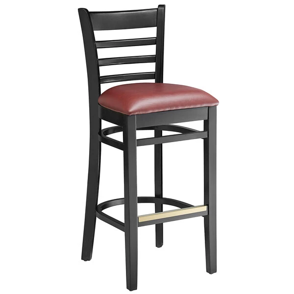 Lancaster Table & Seating Black Ladder Back Bar Height Chair With Burgundy Padded Seat 2 Lancaster Table & Seating Black Ladder Back Bar Height Chair With Burgundy Padded Seat - Image 2
