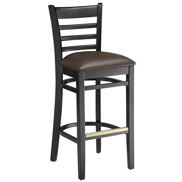 Lancaster Table & Seating Black Ladder Back Bar Height Chair With Dark Brown Padded Seat 2 Lancaster Table & Seating Black Ladder Back Bar Height Chair With Dark Brown Padded Seat - Image 2