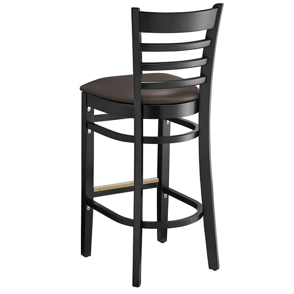 Lancaster Table & Seating Black Ladder Back Bar Height Chair With Dark Brown Padded Seat 3 Lancaster Table & Seating Black Ladder Back Bar Height Chair With Dark Brown Padded Seat - Image 3