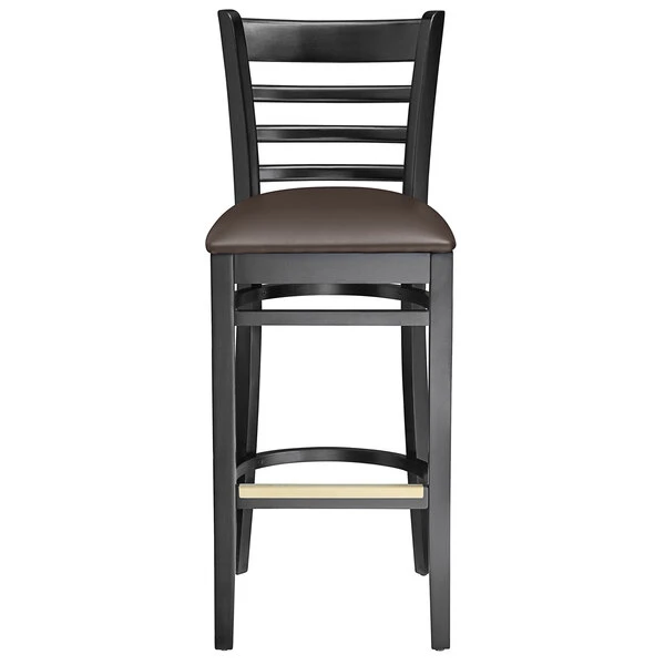 Lancaster Table & Seating Black Ladder Back Bar Height Chair With Dark Brown Padded Seat 5 Lancaster Table & Seating Black Ladder Back Bar Height Chair With Dark Brown Padded Seat - Image 5
