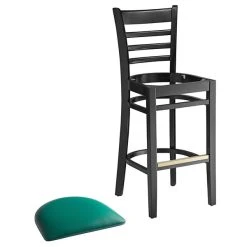 Lancaster Table & Seating Black Ladder Back Bar Height Chair With Green Padded Seat -Zown Shop 2105188