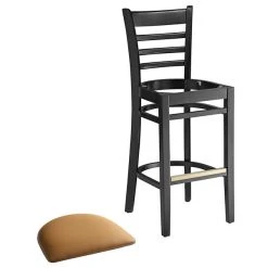 Lancaster Table & Seating Black Ladder Back Bar Height Chair With Light Brown Padded Seat -Zown Shop 2105198
