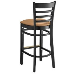 Lancaster Table & Seating Black Ladder Back Bar Height Chair With Light Brown Padded Seat -Zown Shop 2105200