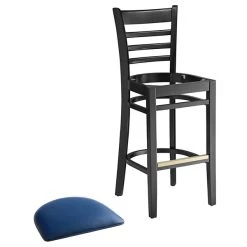 Lancaster Table & Seating Black Ladder Back Bar Height Chair With Navy Padded Seat -Zown Shop 2105208