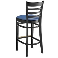 Lancaster Table & Seating Black Ladder Back Bar Height Chair With Navy Padded Seat -Zown Shop 2105210