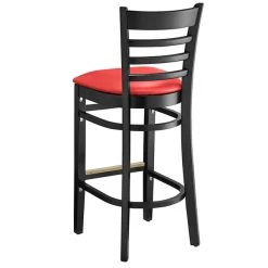 Lancaster Table & Seating Black Ladder Back Bar Height Chair With Red Padded Seat -Zown Shop 2105223