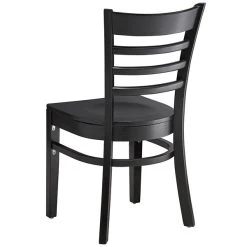 Lancaster Table & Seating Black Finish Wooden Ladder Back Chair With Black Wooden Seat -Zown Shop 2105234