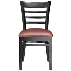 Lancaster Table & Seating Black Finish Wooden Ladder Back Chair With 2 1/2" Burgundy Padded Seat -Zown Shop 2105245