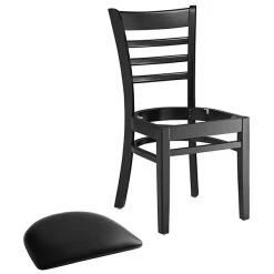 Lancaster Table & Seating Black Finish Wooden Ladder Back Chair With 2 1/2" Black Padded Seat 8 Lancaster Table & Seating Black Finish Wooden Ladder Back Chair With 2 1/2" Black Padded Seat -Zown Shop 2105252