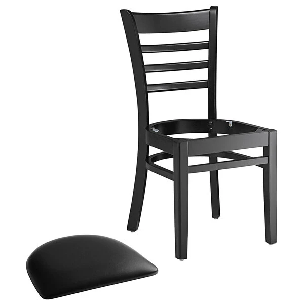 Lancaster Table & Seating Black Finish Wooden Ladder Back Chair With 2 1/2" Black Padded Seat 4 Lancaster Table & Seating Black Finish Wooden Ladder Back Chair With 2 1/2" Black Padded Seat - Image 4