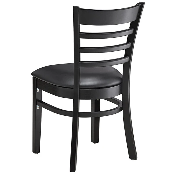 Lancaster Table & Seating Black Finish Wooden Ladder Back Chair With 2 1/2" Black Padded Seat 3 Lancaster Table & Seating Black Finish Wooden Ladder Back Chair With 2 1/2" Black Padded Seat - Image 3