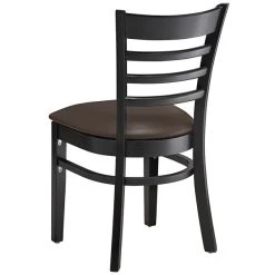 Lancaster Table & Seating Black Finish Wooden Ladder Back Chair With 2 1/2" Dark Brown Padded Seat 7 Lancaster Table & Seating Black Finish Wooden Ladder Back Chair With 2 1/2" Dark Brown Padded Seat -Zown Shop 2105266