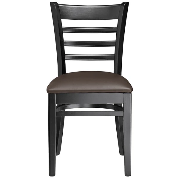 Lancaster Table & Seating Black Finish Wooden Ladder Back Chair With 2 1/2" Dark Brown Padded Seat 5 Lancaster Table & Seating Black Finish Wooden Ladder Back Chair With 2 1/2" Dark Brown Padded Seat - Image 5