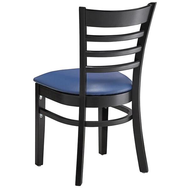 Lancaster Table & Seating Black Finish Wooden Ladder Back Chair With 2 1/2" Navy Padded Seat 3 Lancaster Table & Seating Black Finish Wooden Ladder Back Chair With 2 1/2" Navy Padded Seat - Image 3